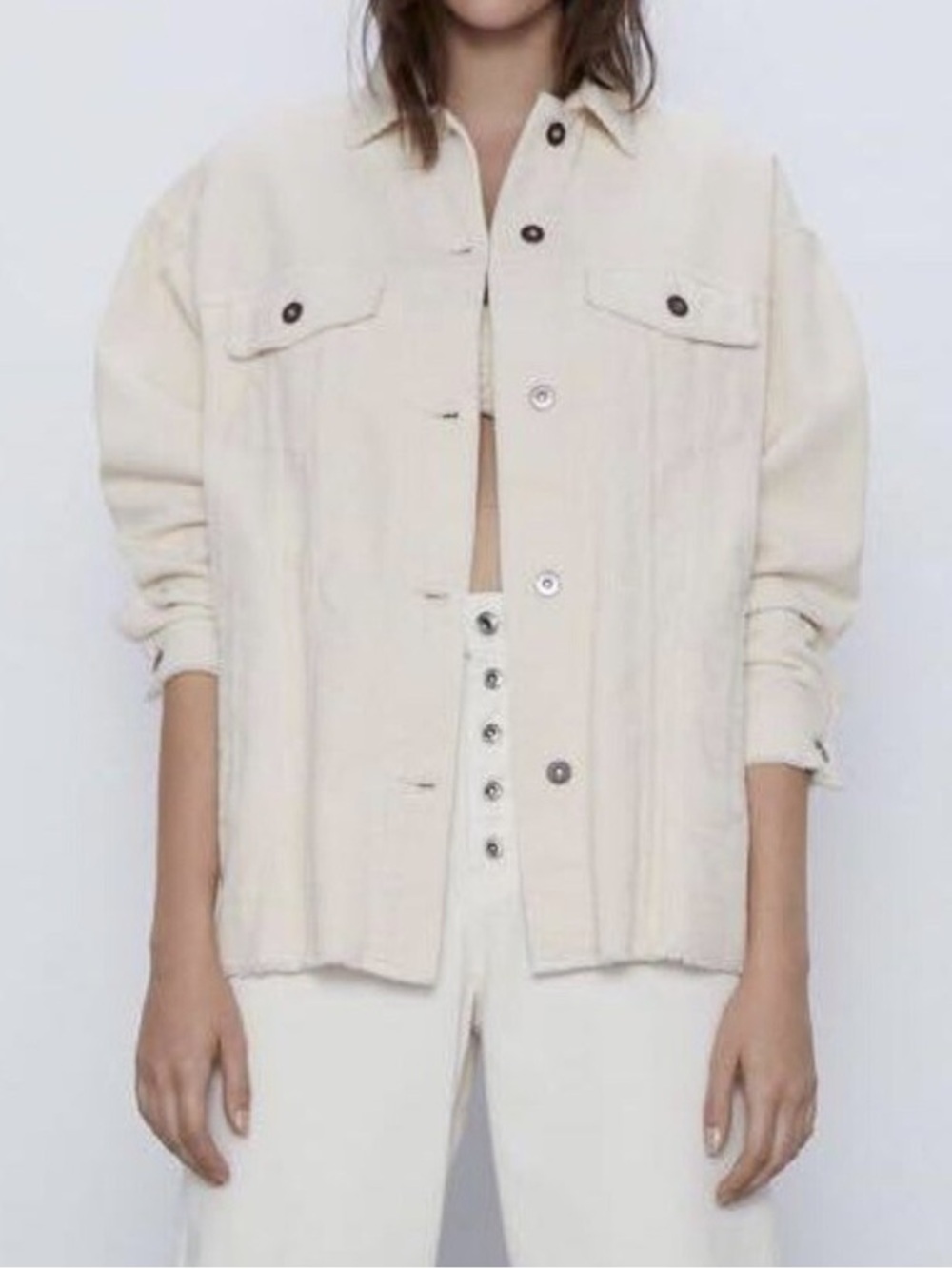 Zara Off-White Corduroy Button-Up Shacket